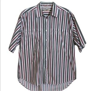 Duco Short Sleeve Button Down Shirt  Striped  Chest Pockets Large